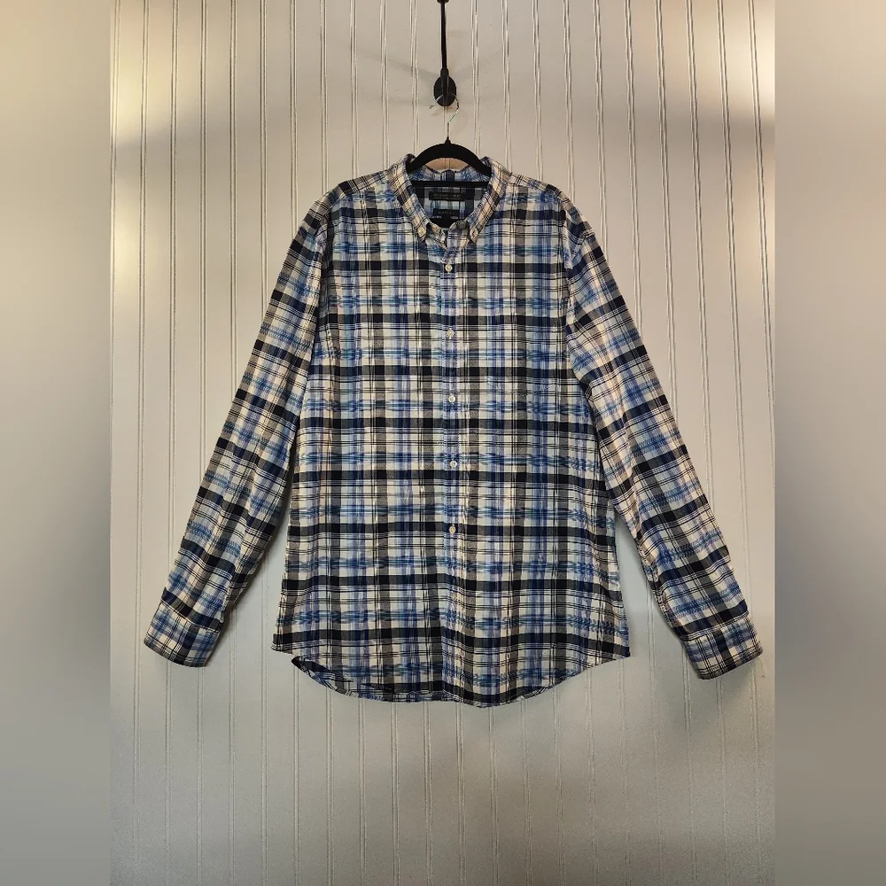NEW Banana Republic Men's Blue Plaid Flannel Oxford Shirt Size XL Classic Preppy